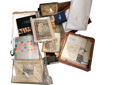 Lot 203 - Box of sundry items, including stamps, jigsaw puzzles, needlework, etc