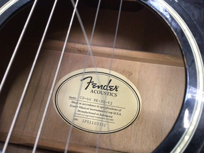 Lot 479 - Fender Acoustics guitar, model no: CD-60 BK-DS-V2, serial no: IPS1103351, together with a Washburn acoustic guitar, model no: D10SCEB, serial no: G07120727, both in carry cases