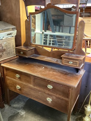 Lot 1406 - Edwardian inlaid mahogany dressing table with raised bevelled mirror back