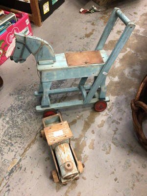 Lot 736 - Two wooden vintage toys, train and horse