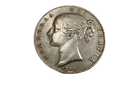 Lot 464 - G.B. - Victoria YH silver Crown 1845 (N.B. Minor edge bruises) otherwise GF/VF (1 coin)