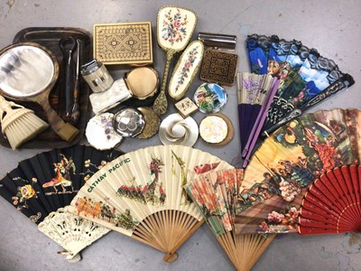 Lot 483 - Group of vintage compacts, boxes, various souvenir fans and dressing table items