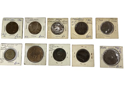 Lot 467 - G.B. - Mixed commemorative medallions and 18th century copper trade tokens to include commemorative silver George V 1935, George VI 1937, AE 'Opening of The Town Hall, Lancaster' 1909, AE Tokens Bi...