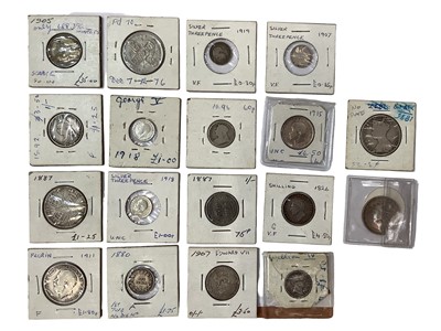 Lot 470 - G.B. - Mixed pre 1920 silver coinage to include Edward VII Shilling 1905 AF (N.B. Scarce) & others (18 coins)