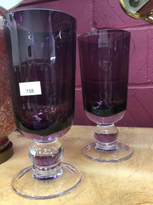 Lot 758 - Pair ofPurple glass bulbous base vases