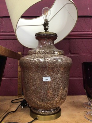 Lot 759 - Dappled glass table lamp and shade