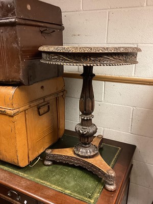 Lot 1423 - Good quality carved wine table with circular top on carved column and trefoil base, 54cm diameter, 75cm high