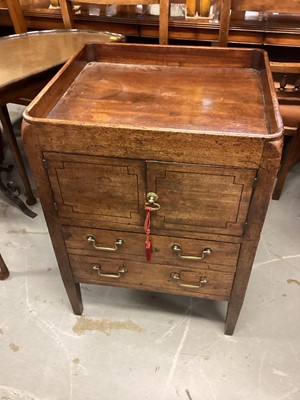 Lot 1429 - Georgian mahogany tray top bedside cupboard with two doors and drawer below, 55cm wide, 50cm deep, 77cm high