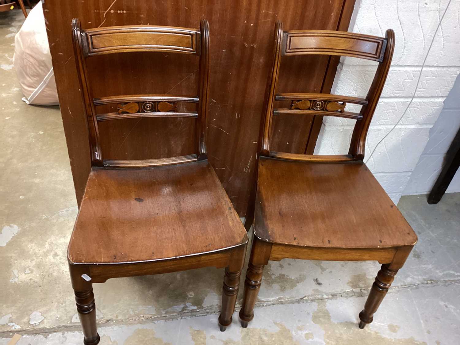 Lot 1430 - Pair of antique mahogany bar back dining chairs