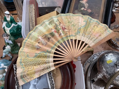 Lot 532 - Collection of Victorian advertising fans together with wooden dolls and sundry items.