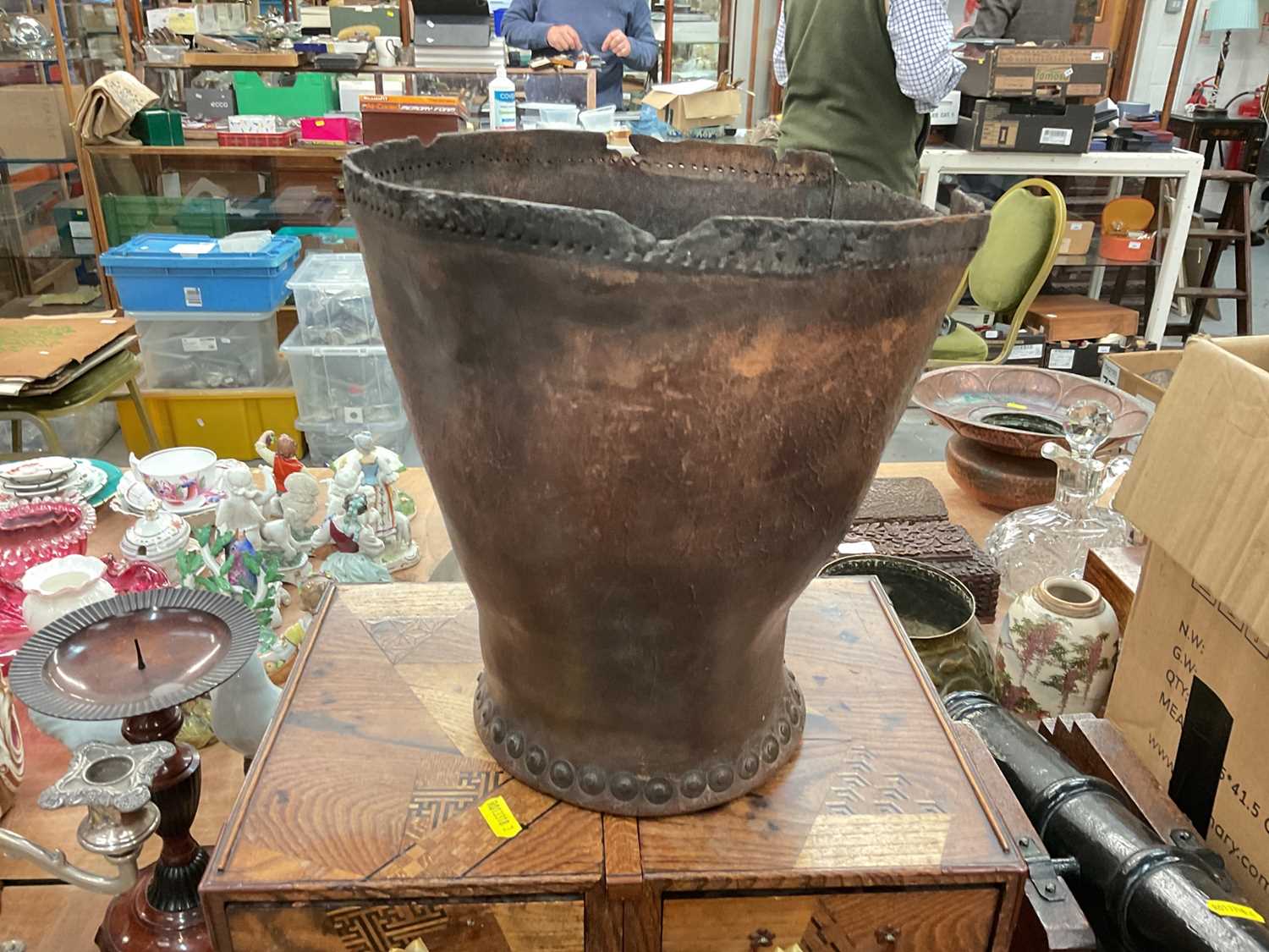 Lot 534 Antique leather fire bucket