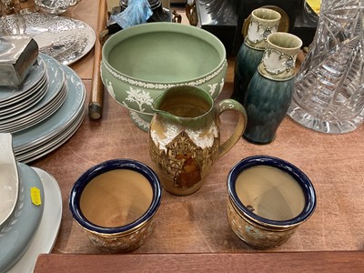 Lot 541 - Wedgwood green jasper ware bowl, together with a pair of Royal Doulton vases, pair of small Royal Doulton Jardinere and a Doulton jug.