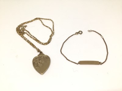 Lot 1108 - 9ct gold back and front heart locket on 9ct gold chain and 9ct gold identity bracelet