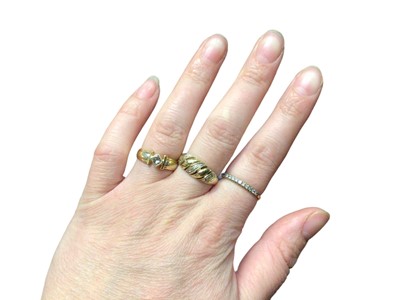 Lot 36 - 18ct gold diamond single stone ring, diamond set gold ring (stamped 585) and 9ct gold diamond set half eternity ring (3)