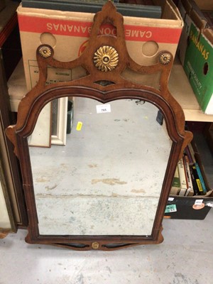 Lot 765 - A wooden framed wall mirror with fret cut mount, 90 cm high x 48 cm wide