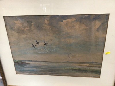 Lot 766 - Richard Harrison watercolour, "Ducks in Flight", plus two prints, framed and glazed (3)