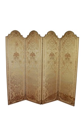 Lot 1663 - Queen Anne revival four-fold upholstered screen