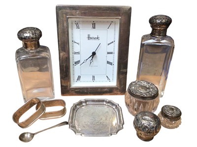 Lot 97 - Harrods silver mounted clock and other silver items
