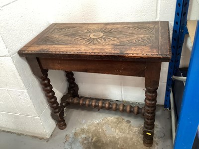 Lot 1443 - Late Victorian carved oak side table on bobbin turned legs joined by stretcher