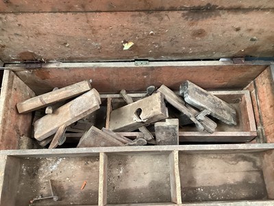 Lot 1445 - Old carpenters chest containing various tools