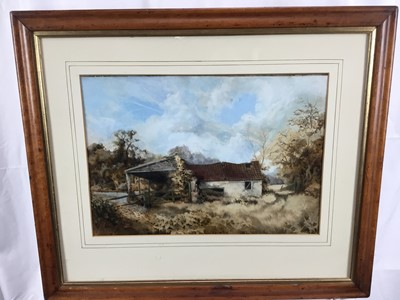 Lot 304 - 19th century English School watercolour - 'Suffolk Barn', 31cm x 45cm, in glazed maple veneered frame