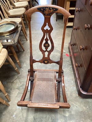 Lot 1456 - Victorian folding chair with floral marquetry inlay and cane seat