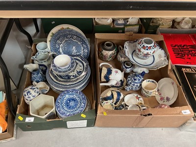 Lot 582 - Two boxes of blue and white ceramics and other items.