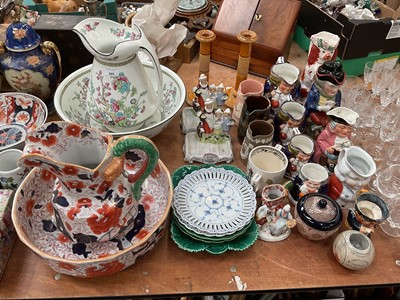 Lot 589 - Indian tree pattern wash jug and bowl, together with a similar ironstone jug and bowl and group of 19th century and later ceramics.