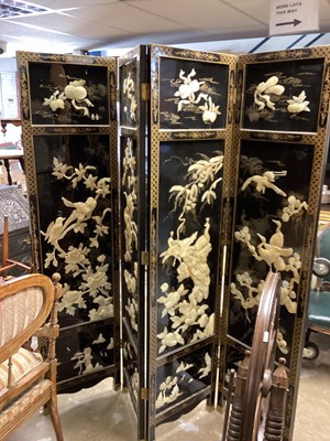 Lot 1462 - Oriental lacquered four fold dressing screen