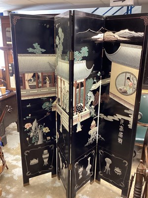 Lot 1463 - Oriental lacquered four fold dressing screen