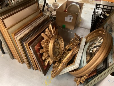 Lot 594 - Sunburst wall mirror, other mirrors, pictures and prints.