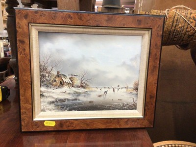 Lot 363 - 20th century Dutch oil of ice skaters, indistinctly signed