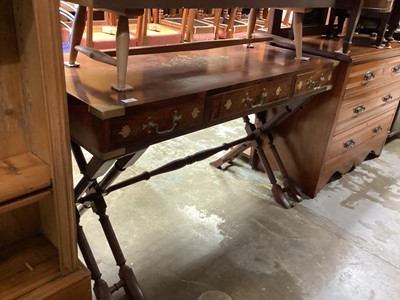 Lot 1481 - Rosewood table with brass inlaid decoration and three drawers