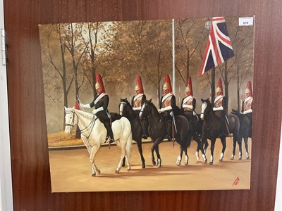 Lot 618 - Oil on canvas- The Household Cavalry on parade.