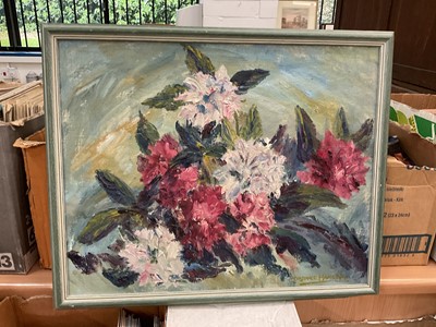 Lot 621 - Constance Hamilton, oil on board study of Rhododendrons