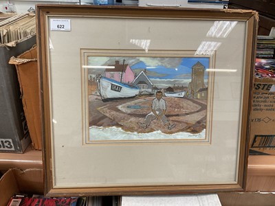 Lot 622 - Oliver Heywood ink and gouache study of a young man on a beach