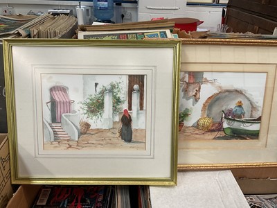 Lot 324 - Pair of watercolour studies of Mediterranean towns.