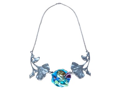 Lot 98 - Art Nouveau style silver and enamel necklace depicting a fairy and flowers
