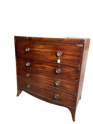 Lot 1 - George III mahogany secretaire chest with fitted upper drawer above three long drawers with brass handles, on splayed bracket feet