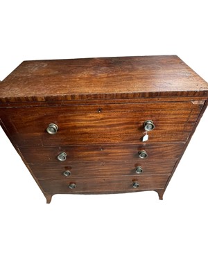 Lot 1 - George III mahogany secretaire chest with fitted upper drawer above three long drawers with brass handles, on splayed bracket feet