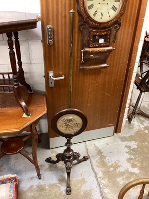 Lot 1498 - Victorian mahogany pole screen, with needlework panel