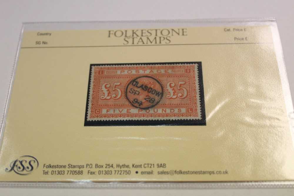 Lot 1468 - Stamps G.B. £5 orange VFU, Glasgow CDS SG