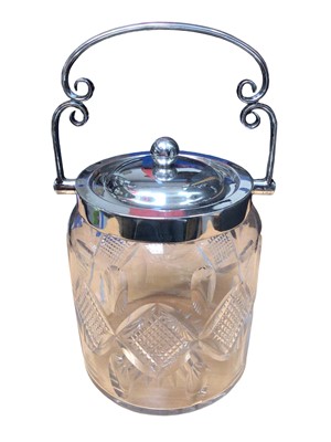 Lot 77 - Cut glass biscuit barrel with silver mounts (Sheffield 1902)