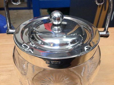 Lot 77 - Cut glass biscuit barrel with silver mounts (Sheffield 1902)