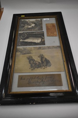 Lot 1517 - Interesting 1920s photographs, newspaper cutting and related ephemera relating to a car crash, mounted in a glazed frame