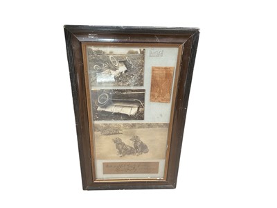 Lot 19 - Early motoring interest - 1920's photographs, newspaper cutting and related ephemera relating to a car crash, mounted in a glazed frame.
