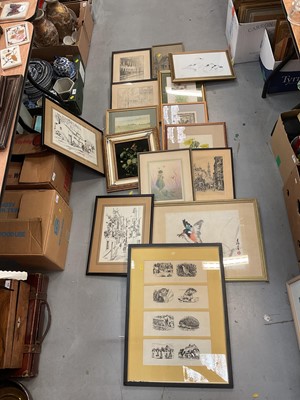 Lot 588 - Japanese print, together with etchings, prints and other pictures.