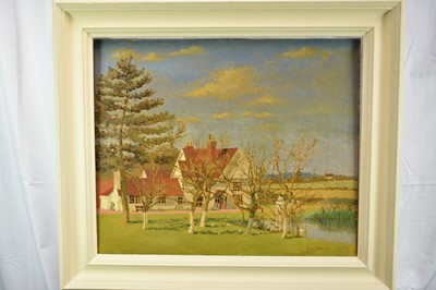 Lot 1165 - Lynton Lamb (1907-1977) oil on canvas - Mayes Farm, Sandon, Essex, signed and dated '55, 63cm x 76cm, framed