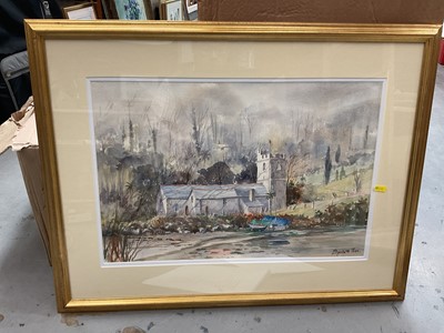 Lot 667 - Elizabeth Parr, watercolour study of St Just in Roseland church, Cornwall