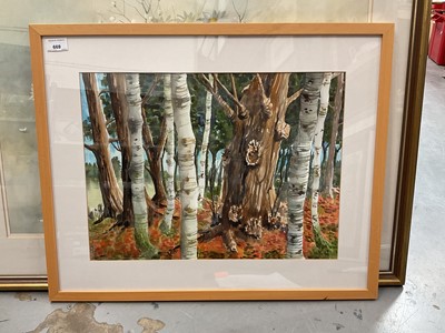 Lot 669 - Ali Hare, contemporary watercolour study of Wrabness Woods